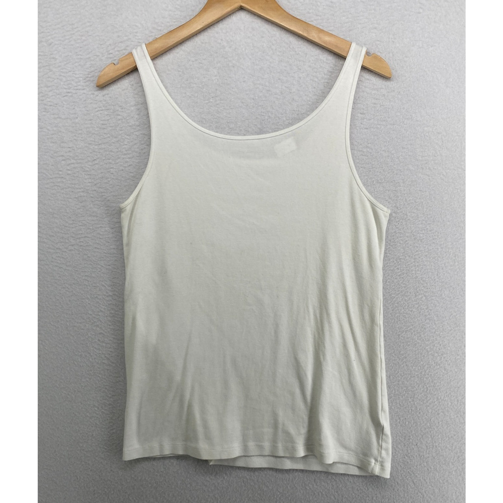 EILEEN FISHER Tank Top L Organic Cotton Ribbed Jersey Cami Slim Scoop Neck White - Picture 3 of 11